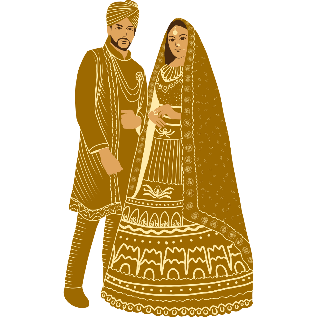 image shows a bollywood couple in gold costume ready to dance in a murder mystery game