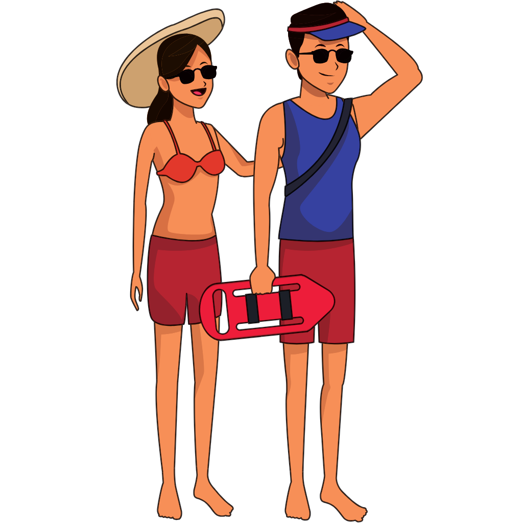 image shows couple wearing swimwear at a pool murder mystery game party